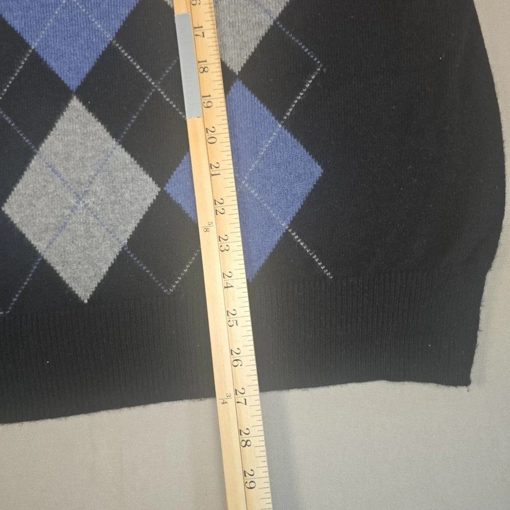 Giasone Cashmere Knit Argyle Crew Neck Pullover Sweater Black Gray Blue Men's XL